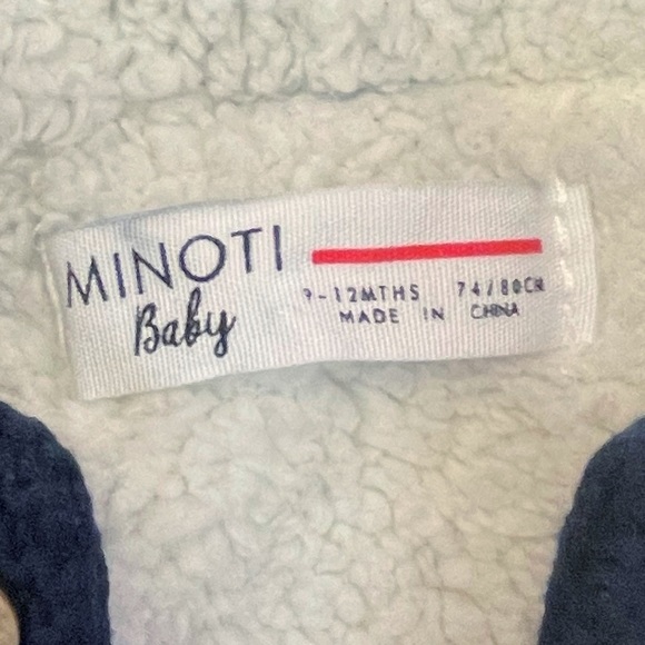 Minoti • baby fleece lined cotton cardigan sweater buttons hood ears • 9 months - Picture 2 of 8